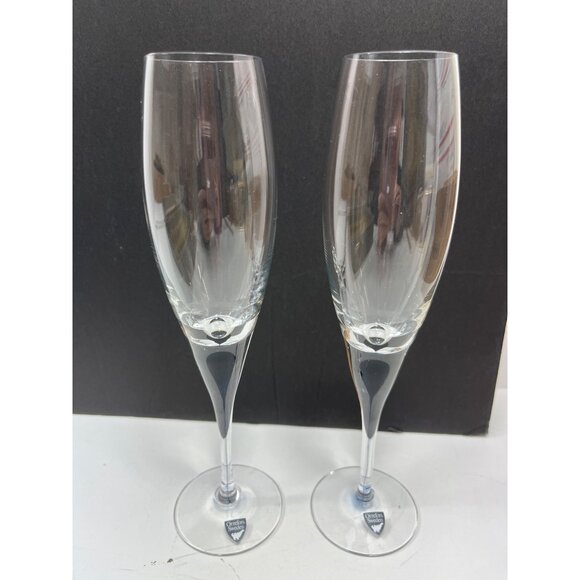 Orrefors Intermezzo Champagne Flutes 250ml Erika Lagerbielke Design Black Stem - Picture 2 of 7